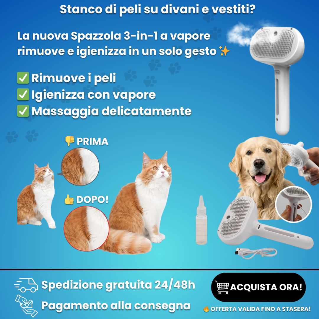 PeloSoft™ - Spazzola a Vapore 3-in-1 per Animali